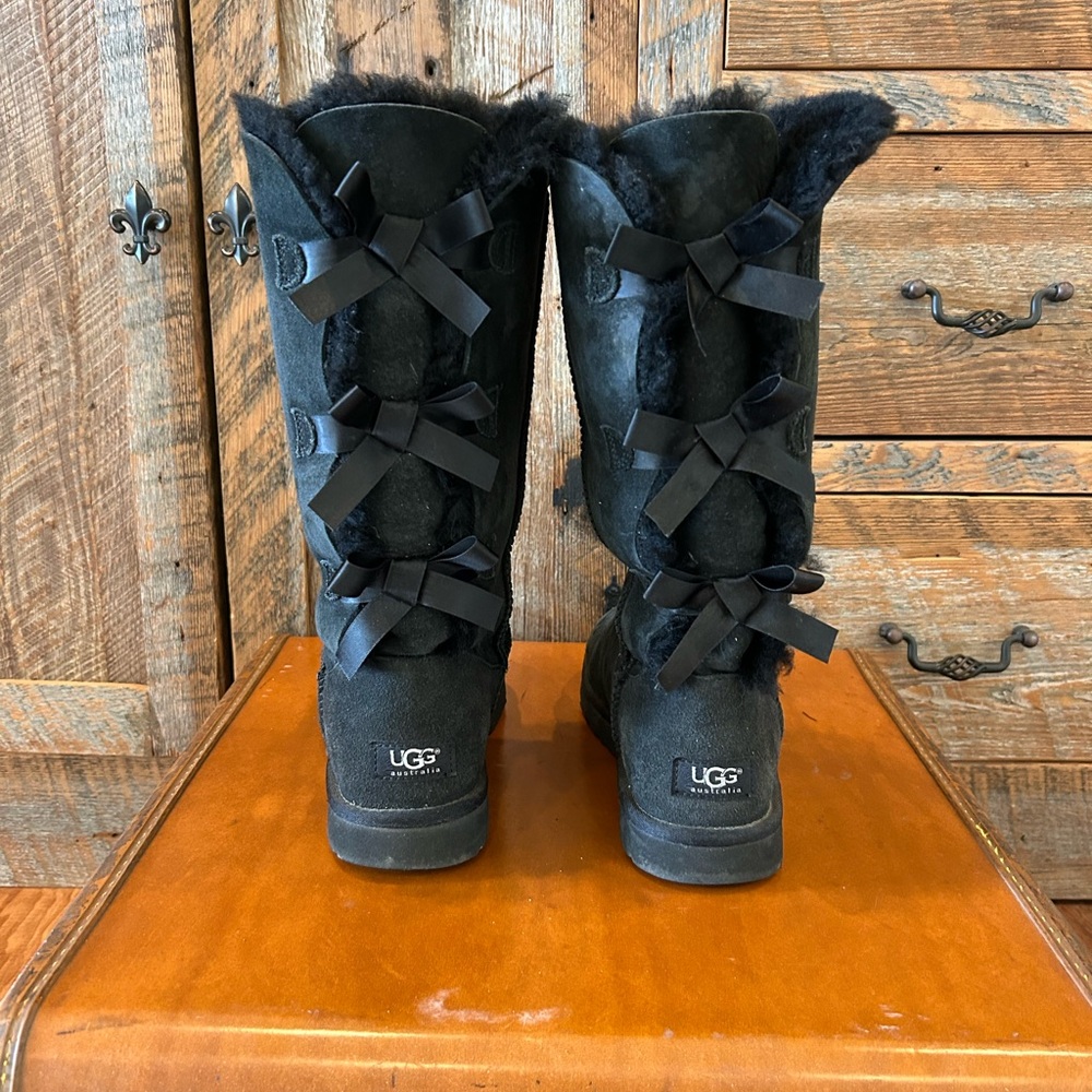 UGG Black Winter Boots with Bow Detail